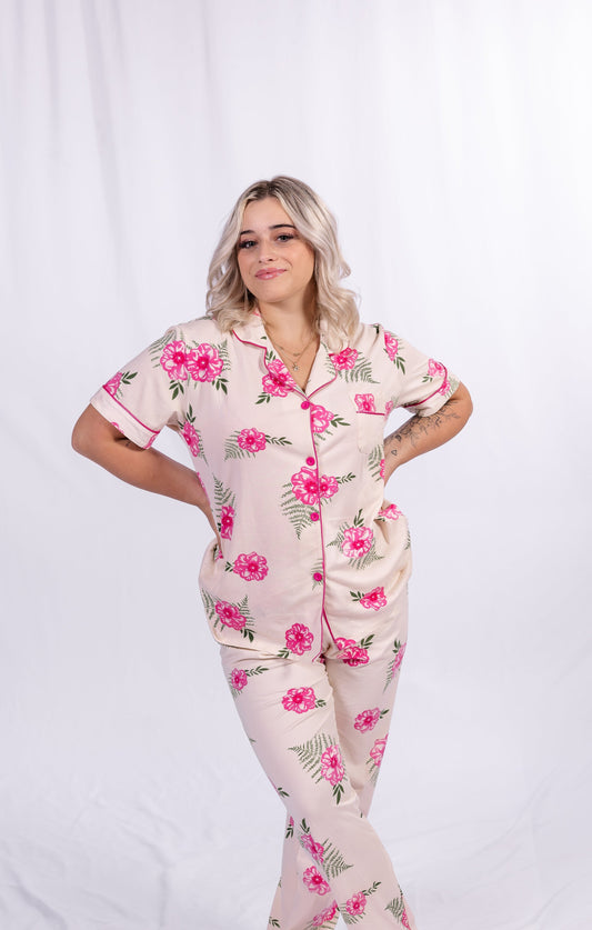 Ensemble Pyjama Imprimé Fleur : Rose Fushia