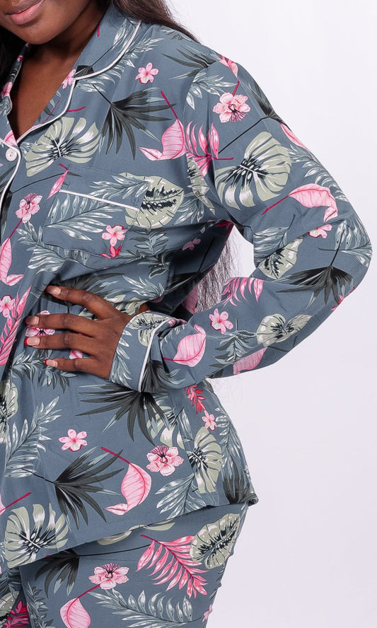 Ensemble Pyjama Imprimé Palme : Bleu Pastel
