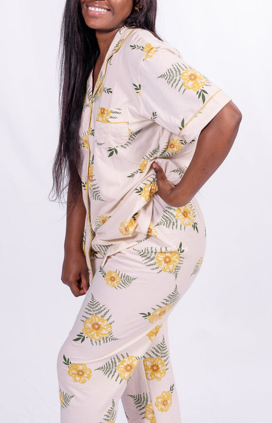 Ensemble Pyjama Imprimé Fleur : Jaune