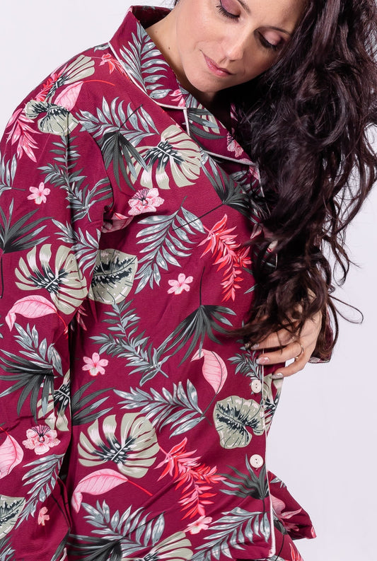 Ensemble Pyjama Imprimé Fleur : Rouge Bourgogne