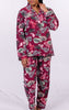 Ensemble Pyjama Imprimé Fleur : Rouge Bourgogne