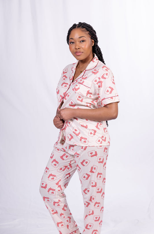 Ensemble Pyjama à Imprimé  de Message : Rose