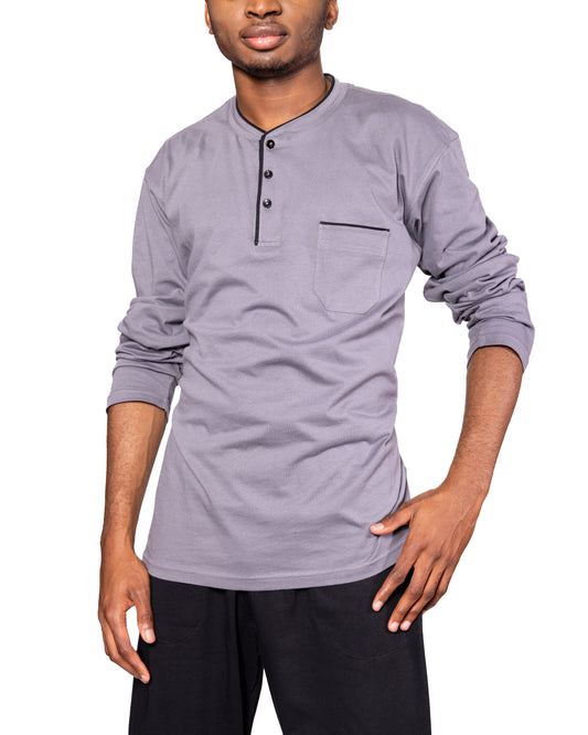 Ensemble de pyjama Henley à col noir et pantalon 100 % coton, 2 pièces
