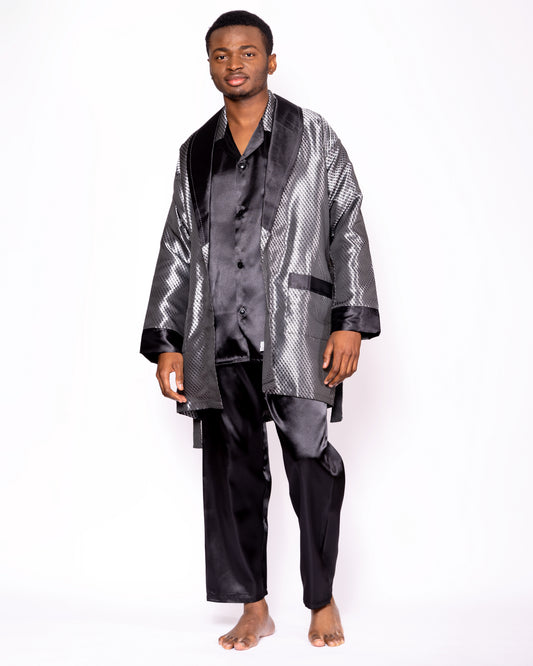 Ensemble pyjama en satin de polyester et peignoir, 3 pièces