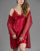 Lady in red : Ensemble Nuisette et Kimono en Satin et Dentelle